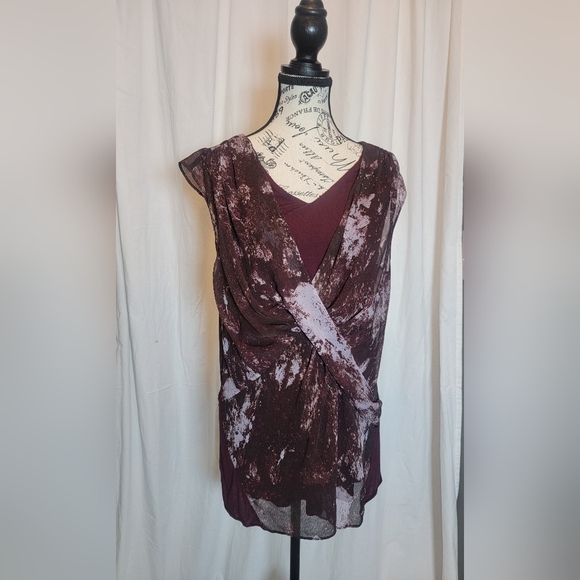 H by Halston Asymmetrical Maroon and White Dress - Picture 1 of 7